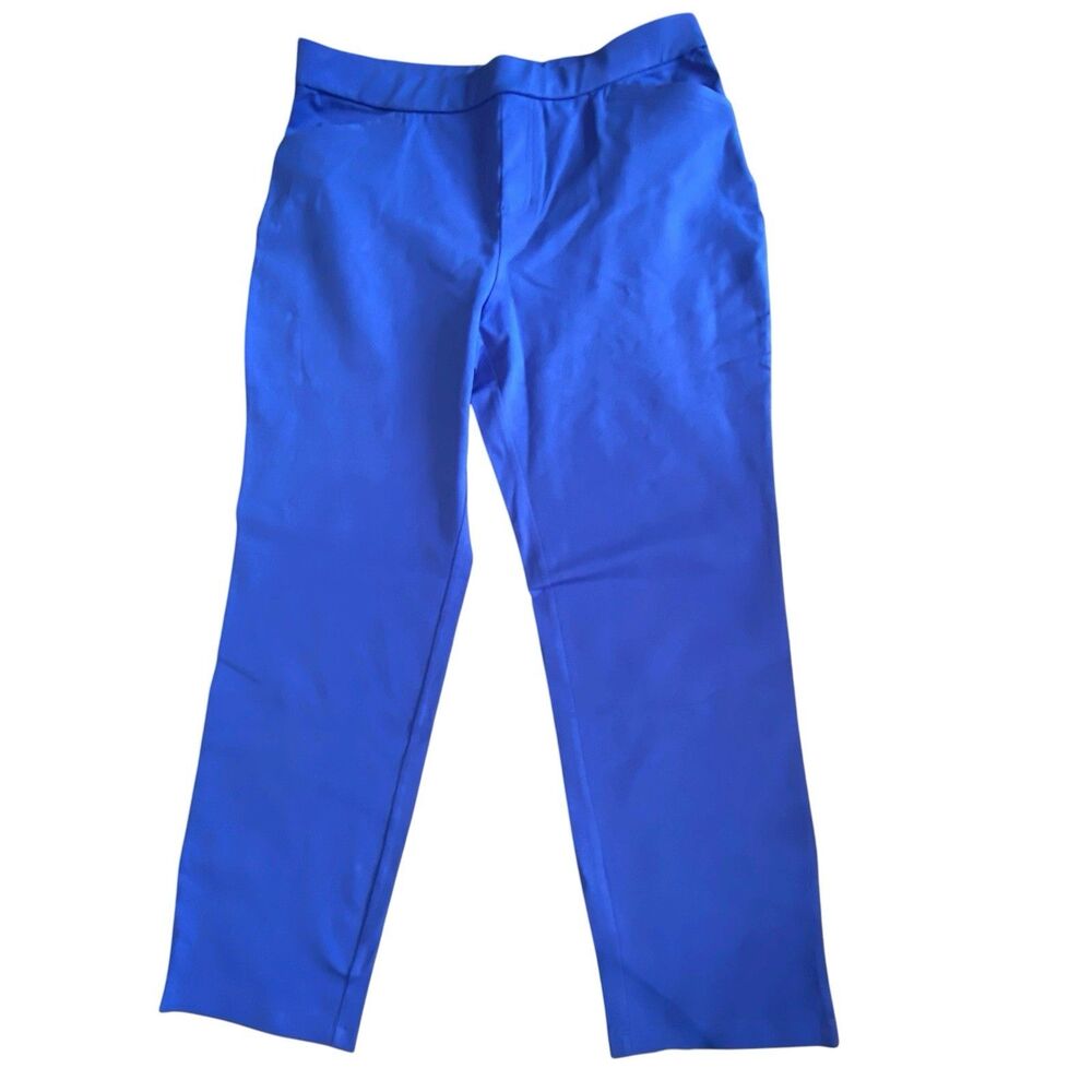 Susan Graver Weekend Blue Cotton/Spandex Pull On Straight Leg Casual Pants Sz MP